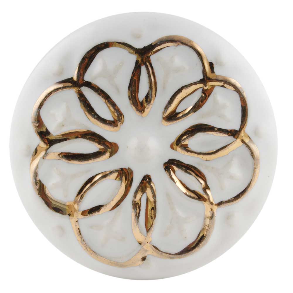 White Gold Floral Ceramic Dresser Knobs